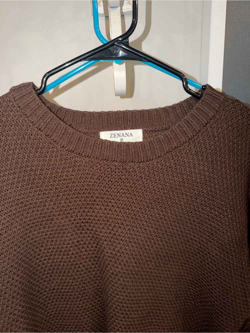 Zenana Outfitters Chocolate Brown Knit Crewneck Sweater - Picture 2 of 3